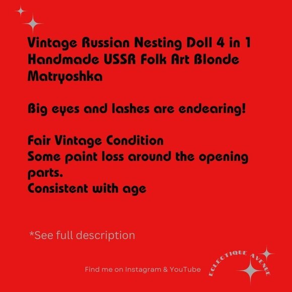 Vintage Russian Nesting Doll 4 in 1 Handmade USSR Folk Art Blonde Matryoshka - Picture 11 of 11